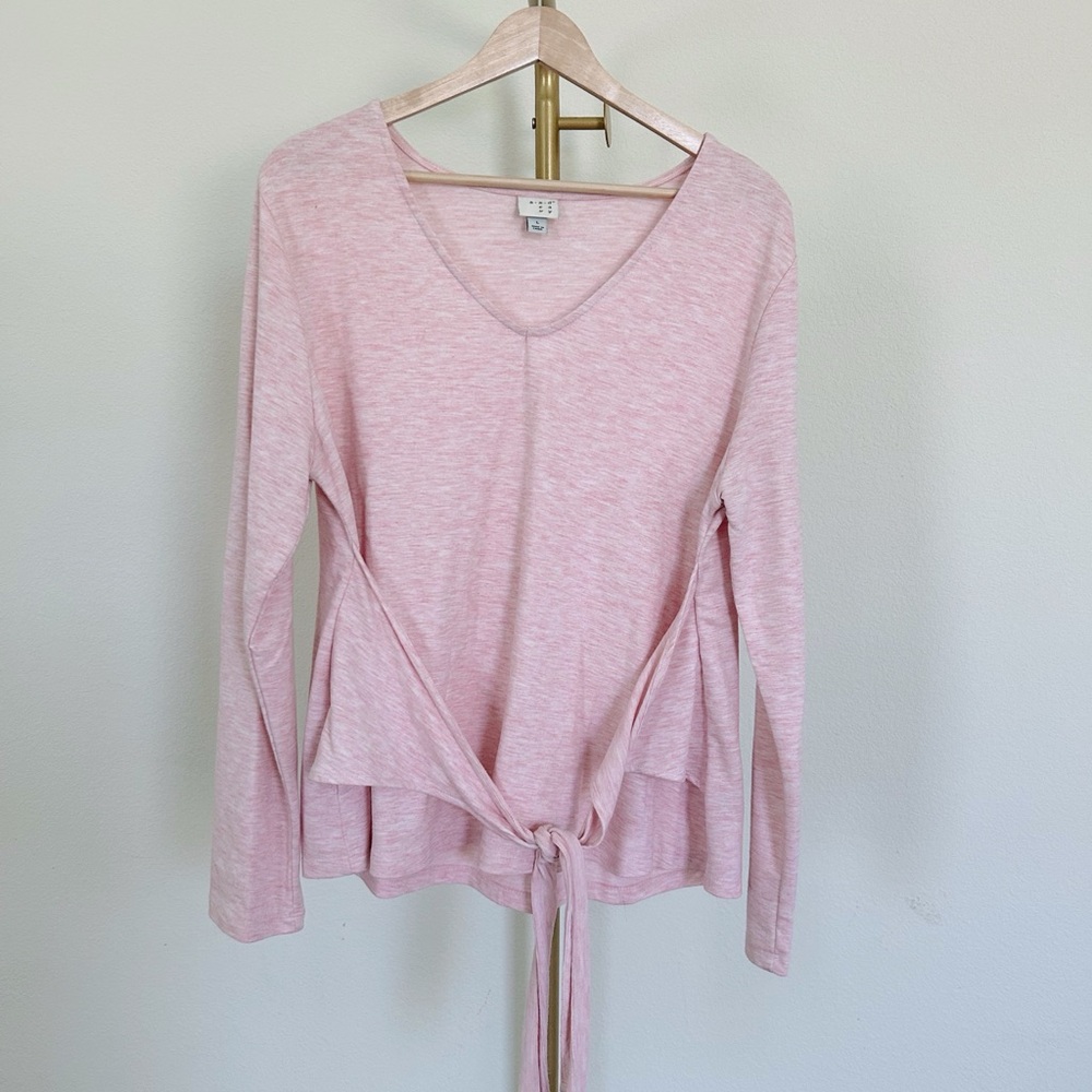 A New Day Light Pink Tie-Front Long Sleeve Top - L